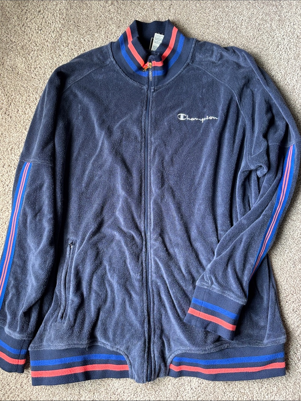 Champion Navy Track Jacket with Orange & Blue Stripe Trim